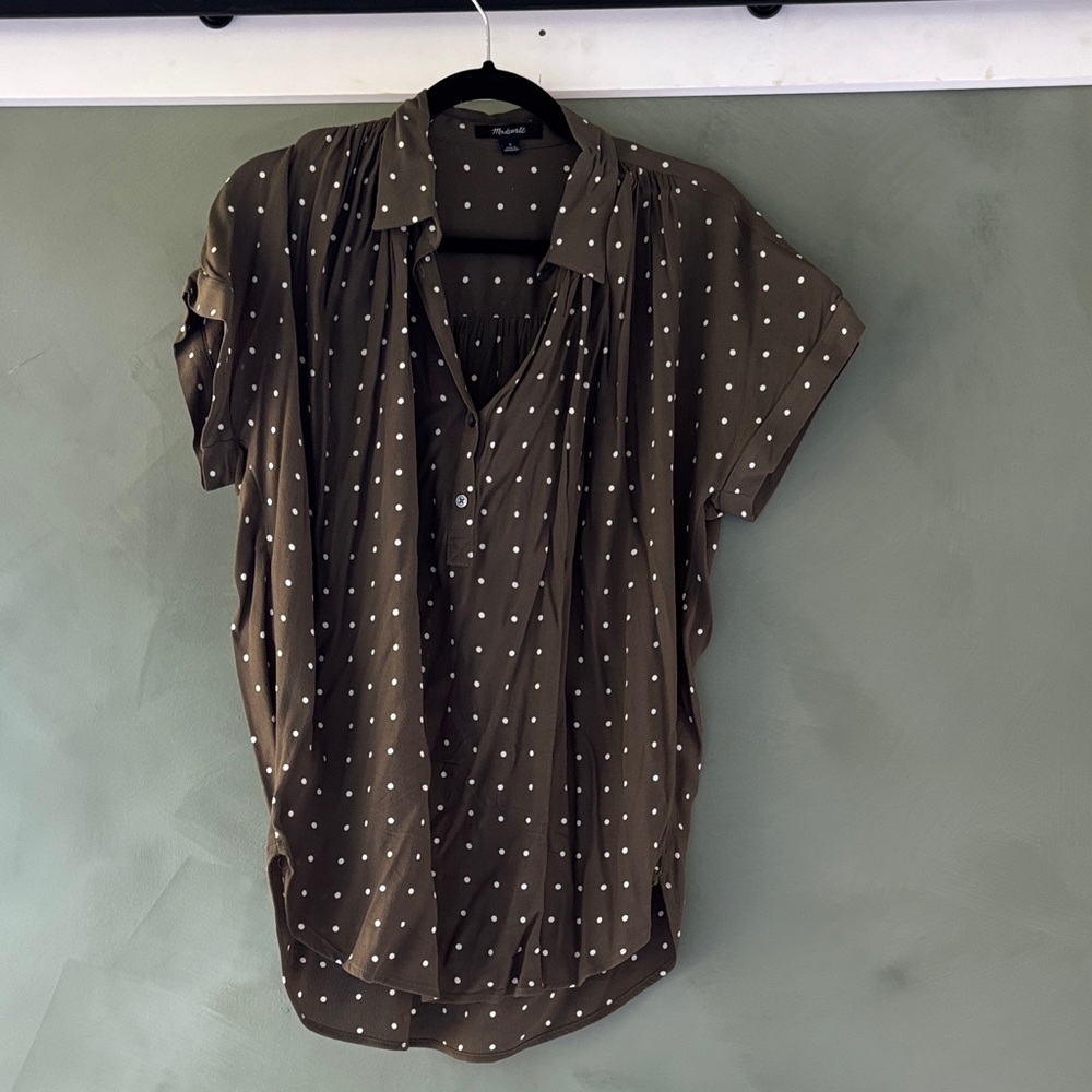Madewell Olive Polka Dot Blouse